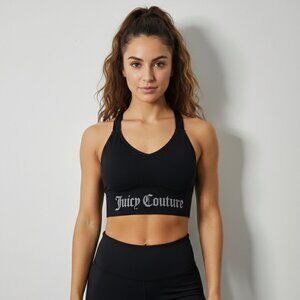 Juicy Couture Sports Bra Small Black White Logo Elastic Band‎ Y2K Athleisure